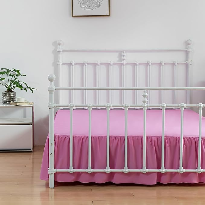 Bed Skirt Full Size Ruffled Bed Skirts with Split Corners, 14 Inch Drop Dust Ruffle Bed Skirt with Platform, 14 Inch Drop, Pink