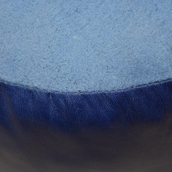 Round Shaped Goat Leather Handmade Eco-Friendly Blue Pouf - Round Shape Pouf, 14" x 14"x 14", Plain Solid Pouf, Goat Leather Pouf, Recycled Cotton Filled Stuffed Pouf, Leather Seating Pouf PF12