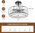 VONLUCE Crystal Ceiling Light Fixture, Modern Semi Flush Mount Ceiling Light, 15" Round 4-Light Crystal Chandelier Hallway Lighting for Kitchen Bedroom Living Room Dining Room Entryway Closet, Black