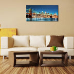 Pyradecor Large Modern New York Cityscape Canvas Wall Art Brooklyn Bridge Night View Canvas Prints Stretched Landscape Pictures Paintings Artwork for Living Room Home Decorations L