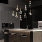 Raindrop 9-Light Chandeliers for Dining Room, Brass Teardrop Pendant Lights, Gold Living Room Lights Fixture, Modrn Pendant Light Kitchen Island, Adjustable Rope Hanging Lamp Ceiling for Living Room