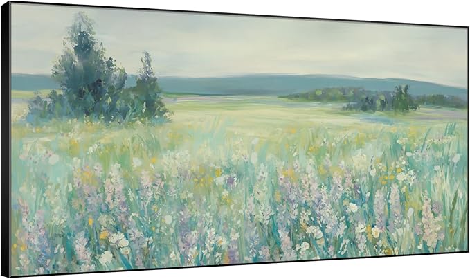 SIGNWIN 36"x60" Extra Large Framed Wall Art Wildflower Meadow Landscape Soft Pastel Nature Illustration for Home Living Room Bedroom Decor (Frame Assembly Required)