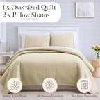 Southshore Fine Living, Inc. Oversized King Quilt Bedding Set, Soft Microfiber, Easy Care Pet Hair Resistant Bedding, California/King Size Quilt Coverlet, Beige Bedspread Set w/2 Shams, Soft Sand