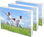 Picture Frame, 3 Pack 4x6 Acrylic Magnetic Photo Frame, Clear Double Sided Free Standing Lucite Frameless with 20% Thicker Block, Transparent Tabletop Display for Gift