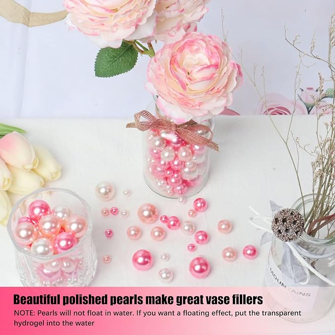 Fuchsia Pink Vase Filler | 150PCS Pearls Bead for Centerpieces Vases | 8/14/20 mm No Hole Beads, Fake Pearls for Wedding Birthday Theme Party Table Centerpieces Decor
