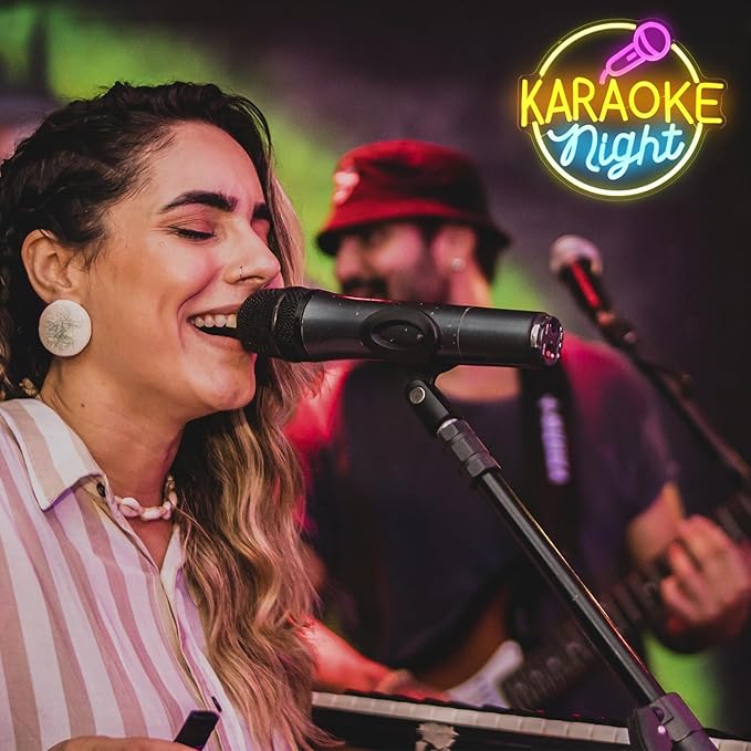 Karaoke Night Neon Sign Music Room Decor Karaoke Bar LED Sign for Wall Decor Karaoke Live On Air Neon Lights Signs Bar Open Neon Wall Light for Music Studio Game Room Decor