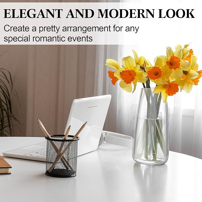 Thenshop 10 Pcs Glass Flower Vases for Centerpieces 8.4" Tall Modern Style Vase Bulk for Bouquet for Home Wedding Party Table Decor House Gifts(Clear)