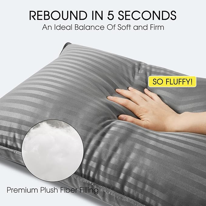 Basic Beyond Queen Size Pillows for Sleeping - Soft Down Alternative Pillows Luxury Hotel Collection Bed Pillows Queen Size Set of 2,Grey,20x28 Inches