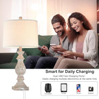 26.3” Rustic Table Lamps Set of 2 for Living Room Bedroom Beside Lamps with USB Charging Ports,Vintage Nightstand Lamp Farmhouse Dimmable End Table Resin Desk Lamp