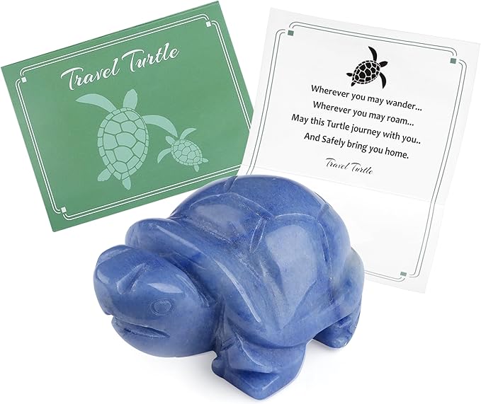 QINJIEJIE Blue Aventurine Crystal Travel Turtle Figurines for Travelers Best Travel Gifts for Women Men Healing Crystals Sea Turtle Lovers Office Desk Decor Good Luck Gifts for Traveling Abroad