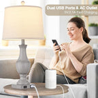 Farmhouse Table Lamps for Living Room, Rustic 26" Touch Control Bedside Lamps with USB A+C Charging Ports & AC Outlet, Vintage 3-Way Dimmable Nightstand Lamp Linen Fabric Shade for Bedroom End Table