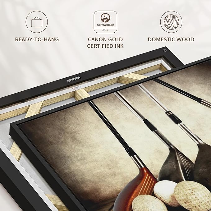 Elephant Stock Golf Sets Wall Art - Horizontal Framed Canvas - 1-Piece Mancave Wall Decor - Photography Sports Canvas Print - Yellow and Brown Decor for Wall - 19" X 13"