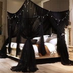 VETHIN 4 Corners Post Princess Bed Canopy Curtain Double Layer Cozy Drape Netting 4 Opening Mosquito Net for Girls & Adults Bedroom Decoration Accessories (Double Black, 47" W*78" L*82"*H/Twin)