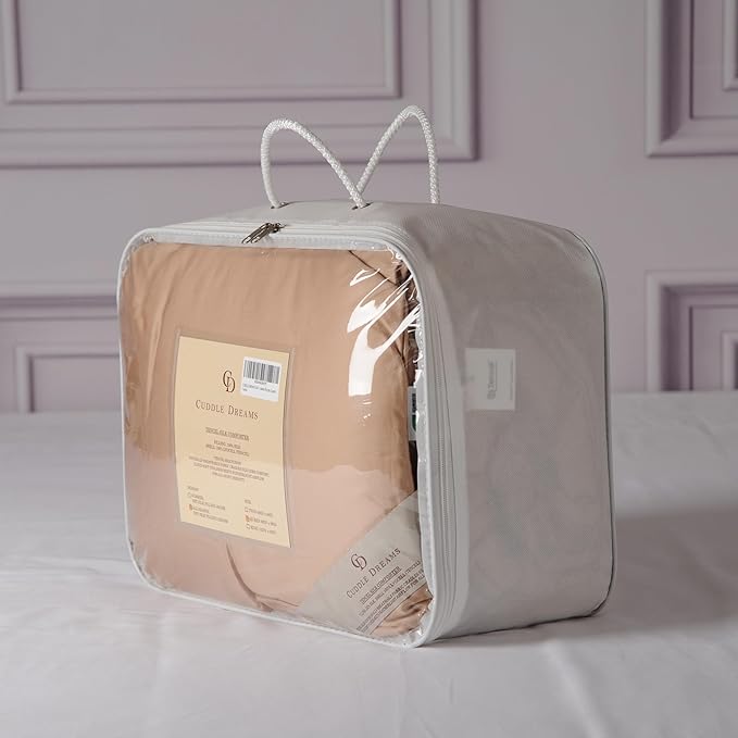 CUDDLE DREAMS Silk Filled Comforter for All Season, Detachable Tencel Duvet Cover for Easy Care, Naturally Breathable (Bronze, Queen)