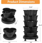 VECELO 5 Tier Vertical Garden Planter, Self Watering Stackable Planters with Wheels for Strawberries, Herbs, Flowers, Vegetables, Black