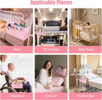 Bedside Caddy Organizer with Fixed Straps, Bunk Bed Caddy ideal for Home, Bunk Bed, Dorm, Hospital, Crib, Versatile Bedside Storage Solution (Pink)