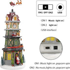 Christmas Collectible Buildings - LED Lit Bell Tower, Musical Village Houses with USB Indoor Display Figurines
