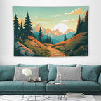 HZOHNAGO Mountain Tapestry Forest Mountain Sunrise Road Pattern Printed Wall Tapestry Wall Hanging for Bedroom Living Room Dorm 60" W x 40" H