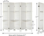 Room Divider with Shelves, Privacy Screen, Room Dividers and Folding Privacy Screens, 5 Panel Wood Temporary Wall Partition Separation Separator, White