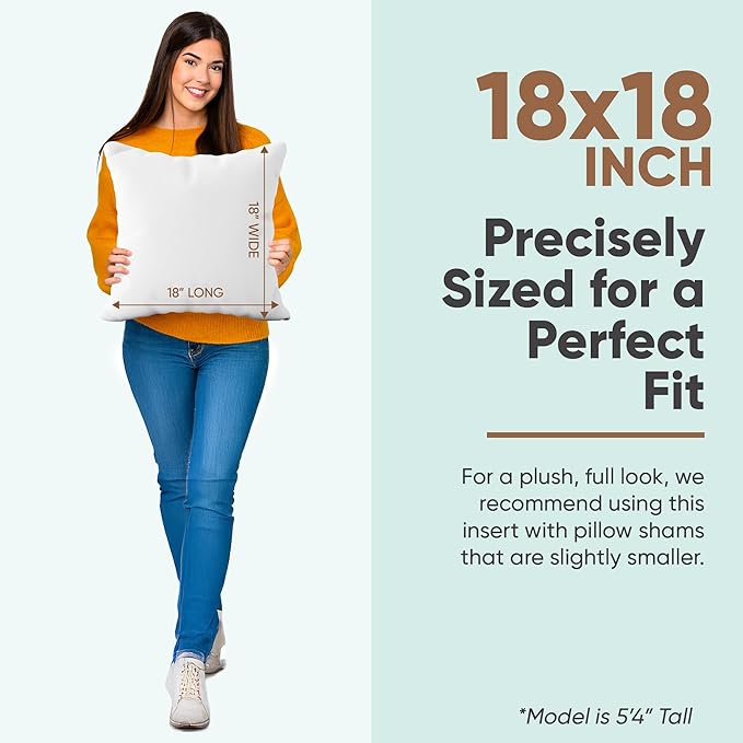 Pillowflex Synthetic Down Pillow Insert - 18x18 Down Alternative, Ultra Soft Throw Pillow, Couch Sham, Bed Sleeping Accent Pillow - 1 Decorative Accent Form