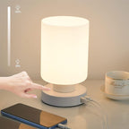 Touch Bedside Lamp, Mini Stepless Dimmable Table Lamps for Bedroom for Night Stands, Small Desk Lamp with Brightness Memory, USB Charging Ports, Warm LED Bulb, White, Cylindrical Shape, 1 Set