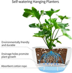 2 Pack Hanging Planters for Indoor Outdoor Plants, 8 Inch Self Watering Hanging Pot with Drainage Holes and Saucer, Plastic Plant Pots, White Flower Pots for Kitchen, Balcony, Garden