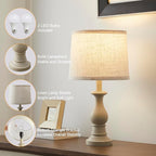 Vintage Table Lamp for Living Room Bedroom, 18.5" Farmhouse Bedside Lamps Nightstand Lamp Set of 2, Table Lamps with Oatmeal Linen Lamp Shades, 2 LED Bulbs Included, White Stripe