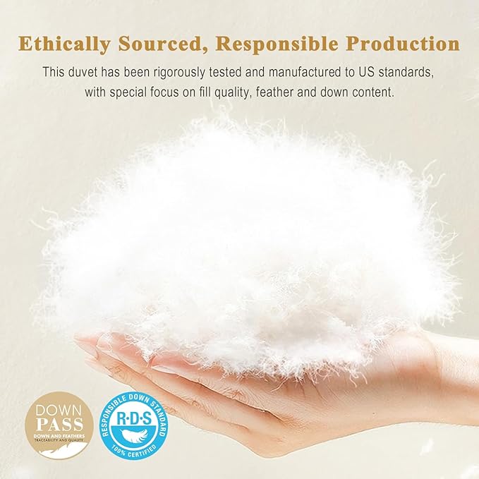 100% Organic Feather Down Comforter Oversized Queen, Luxury Extra-Fluffy Duvet Insert, All Season Bed Comforter with Ultra-Soft Organic Cotton Case (98x98 Inch, Ivory White)