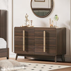 Dresser for Bedroom with 6 Drawers,Mid Century Modern Dresser with Storage,47" Wide Chest of Drawers with Metal Handles,Large Wood Drawer Organizer for Bedroom,Living Room,Hallway,Walnut