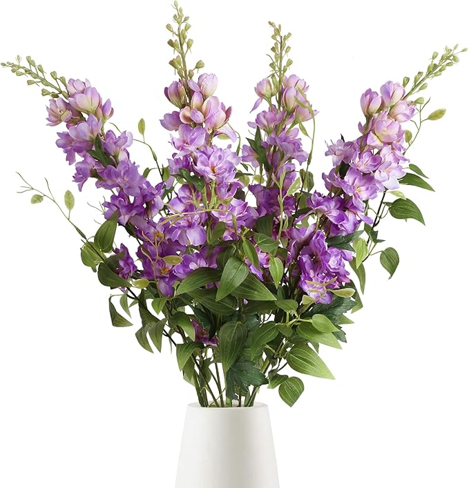 Purple Delphinium Artificial Flowers 29.5" with Clematis Greenery 8PCS Long Stem Flowers for Tall Vase Purple Silk Flowers for Faux Flowers Arrangement Home Party Wedding Decor