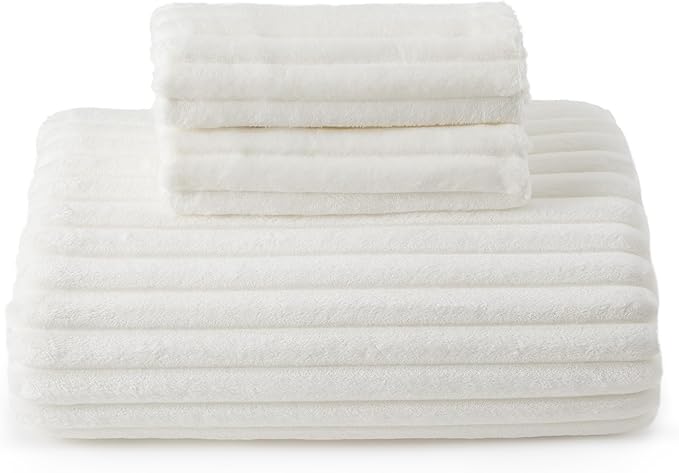 Bedsure Fluffy Duvet Cover Set - Ultra Soft Plush Shaggy Comforter Cover King Size, Warm Flannel Fleece Bed Sets for Winter, 3 Pieces (Striped Pattern, Coconut White)