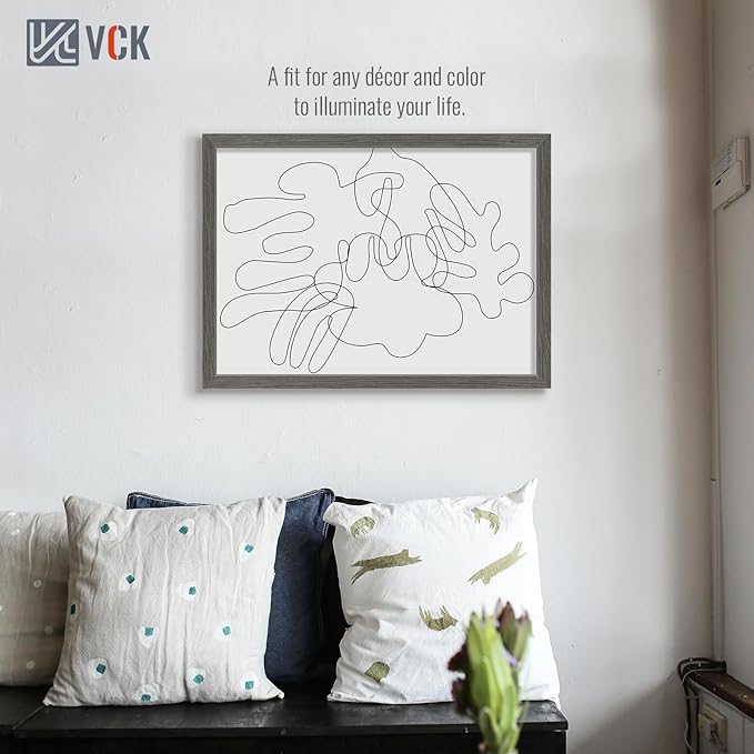 VCK 20x28 Picture Frame 3 Pack, Gray Solid Wood Poster Picture Frame, Exclusive Wood Grain, Wall Mounting Hanging
