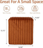 Modern Square Ottoman 2Pcs, Vertical Channel Tufted Foot Stool Ottoman, Velvet Upholstered Vanity Stool for Makeup, Bedroom, Living Room, Dark Orange