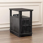 HIFYOBRO Narrow End Table with Flip Top Charging Station and Storage Cabinet, Type-C & USB Port & Power outlets, Adjustable Shelf, Blackgray Side Table with Storage for Living Room and Bedroom