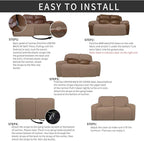 Easy-Going 6 Pieces Recliner Loveseat Stretch Sofa Slipcover Sofa Cover Furniture Protector Couch Soft with Elastic Bottom Kids, Spandex Jacquard Fabric Small Checks Camel