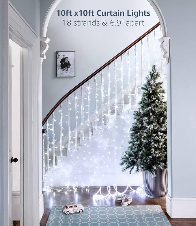 Lighting EVER Curtain Lights Cool White, 306 LED Plug in Hanging Fairy String Light for Bedroom Wall, Indoor Outdoor Backdrop Lighting for Wedding Party Patio (10x10ft, 18 Strings 6.9" Apart)