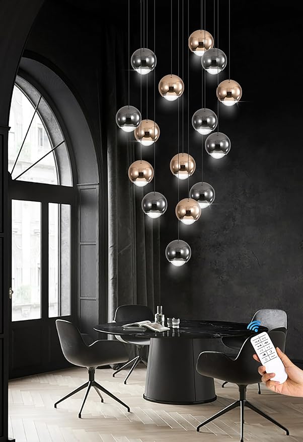 Chandeliers for Dining Room Flush Mount Dimmable Round Ceiling Light for Living Room 15 Lights Crystal Raindrop Chandelier D24''xH118''