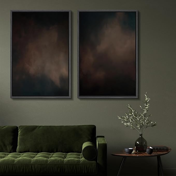 SIGNFORD Framed Canvas Print Wall Art Set Moody Dark Abstract Earth Tones Illustration Modern Art Decorative Nordic Nature for Living Room, Bedroom, Office - 16"x24"x2 Black