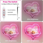 Pink Heart Acrylic Mirror Neon Signs,Dimmable Heart Shaped Mirror with Neon LED Lights,USB Powered Neon Sign Wall Decor Art Neon Light For bedroom,Family,Wedding,Bar,Party Decor