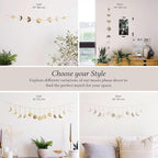 BASE ROOTS Moon Phase, Gold Wall Decor for Bedroom & Living Room, Bohemian Wall Decor, Handmade Hammered Metal 34" 7 Phases Moon, Celestial Wall Art, Gift for Women & Kids