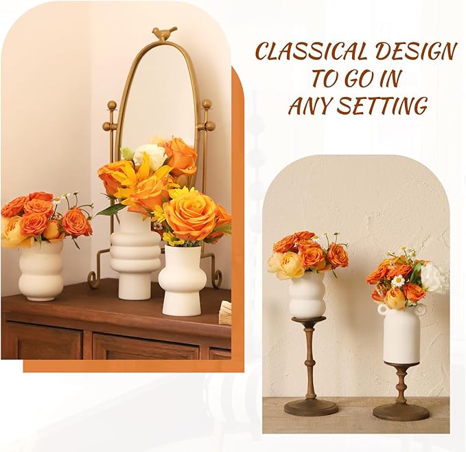 White Ceramic Vase Set of 9, Boho Ceramic Vase in Bulk, Small Vases Set for Home Decor, Modern Minimalist Farmhouse White Bud Vases for Shelf Decor, Table, Bookshelf