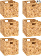 12 x 12in Water Hyacinth Storage Baskets, Wicker Storage Baskets for Shelves, Woven Baskets for Storage, Wicker Storage Basket for Bedroom, Living Room, Nursery Room (Natural 6 Packs 12x12in)