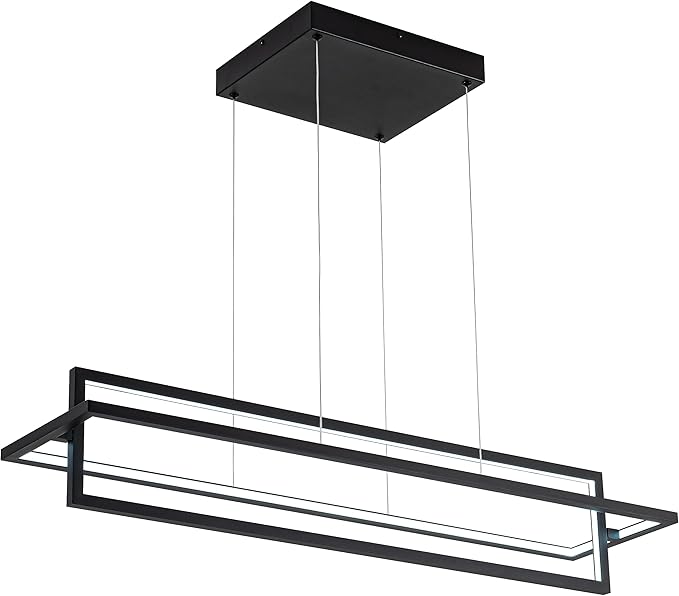 Modern LED Linear Rectangle Chandelier Dimmable 35.4” Kitchen Island Lighting, Contemporary Hanging Linear Led Pendant Chandelier Light Fixture for Dining Room Hallway Bar Black