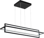 Modern LED Linear Rectangle Chandelier Dimmable 35.4” Kitchen Island Lighting, Contemporary Hanging Linear Led Pendant Chandelier Light Fixture for Dining Room Hallway Bar Black