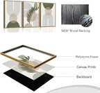 Bwodke Boho Wall Art, Framed Abstract Wall Art, Sage Green Canvas Wall Decor, Mid Century Line Leaf Geometric Pictures Set of 3, Minimalist Paintings, for Bedroom Living Room Bathroom 12"x16"