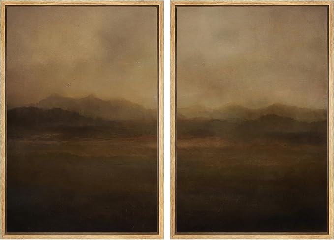 SIGNFORD Framed Canvas Print Wall Art Set Serene Misty Mountains Illustrations Modern Art Decorative for Living Room, Bedroom, Office - 16"x24"x2 Natural