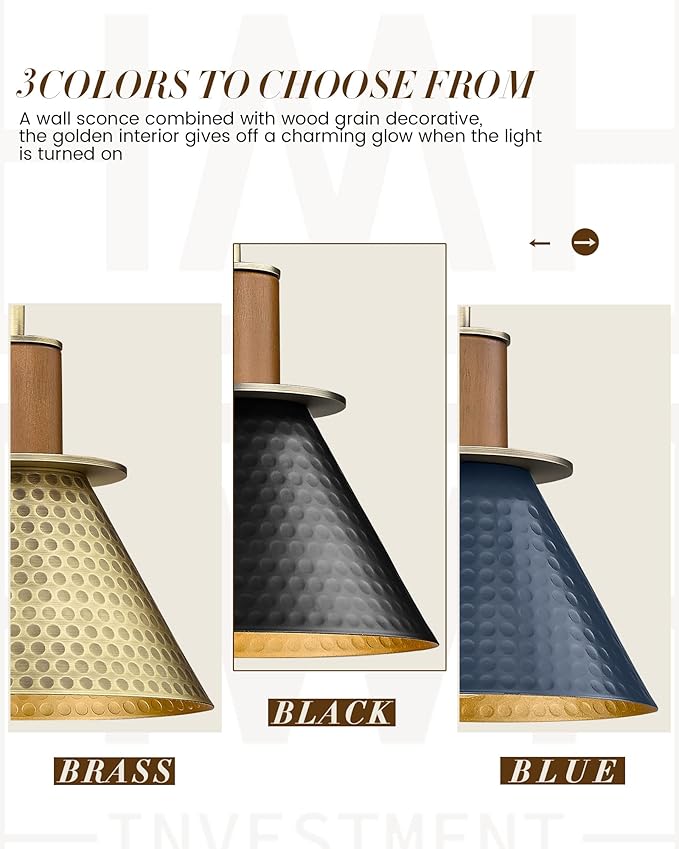 Black Wall Sconce, HWH Industrial Indoor Wall Light Fixture, Single Wall Vanity Light Gooseneck Barn Wall Lamp with Hammered Metal Shade, Black and Gold Finish, 5HZG74B BK+BG