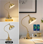 Vintage Brass Gold Desk Lamp Decorative Table Lamp for Home Office Living Room Bedroom Desk Light, Rustic Industrial Farmhouse Antique Library Study Desk Lamp E26 LED Bulb Included