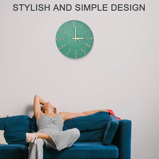 Wall Clock, Silent Clock, Wall Clocks Battery Operated， 12 inch Modern Wall Clock, Suitable for Offices, Living Rooms, Kitchens, Homes, Schools (Grass Green Without Second Hand)