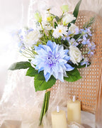 Nubry Fake Artificial Flowers Bouquet,Faux Silk Dahlia Flower Bouquet Floral Arrangement Fake Plant Decor for Tables Centerpieces,Home Office Party Wedding Decor(Blue)